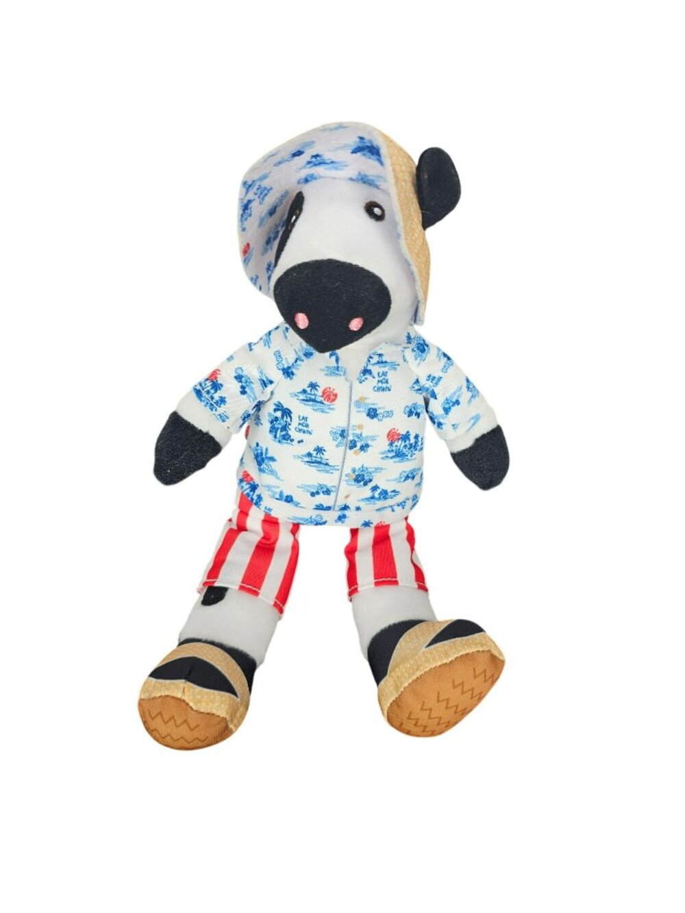Chick Fil A Cabana Cow Stuffed Animal Hawaiian Shirt Straw Hat Red/White Striped